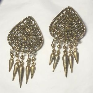 Gold tone costume clip fringe earrings
